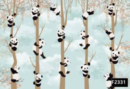 Ağaçta sevimli pandalar çocuk odası duvar kağıdı f2331