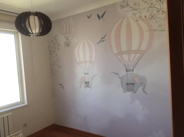 Balonda Fil uçuyor Kelebekli Çiçekli çocuk odası duvar kağıdı - 5