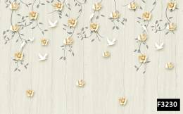 Beyaz kuşlar sarı çiçekler 3d duvar kağıdı f3230