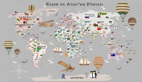 Dünya Haritası Türkçe Başkentli Bayraklı duvar kağıdı - 0