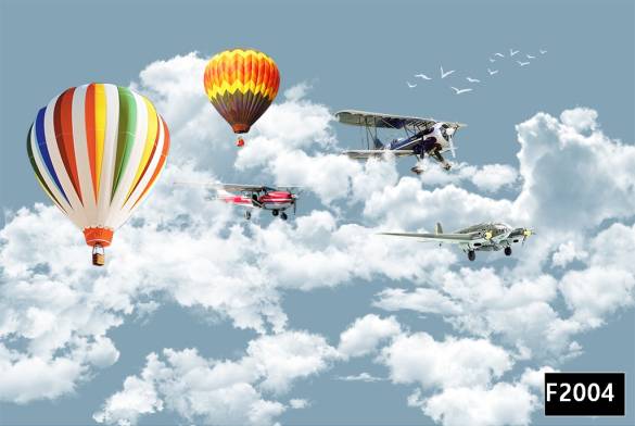 Gökyüzü uçan balonlar uçaklar çocuk odası duvar kağıdı f2004 - 0