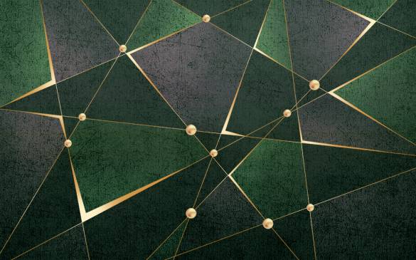 Gold Yeşil Geometrik Desenli 3D Duvar Kağıdı - 0