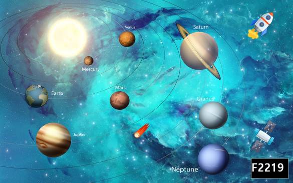 İngilizce gezegenler güneş sistemi çocuk odası duvar kağıdı f2219 - 0