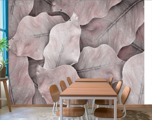 Kahverengi Yaprak Desenli 3D Duvar Kağıdı - 3