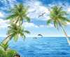 Palmiye Deniz Yunus Balıklı Duvar Kağıdı - Thumbnail (3)