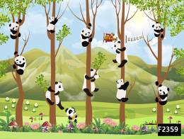 Pandalar ağaçlar dağlar çocuk odası duvar kağıdı f2359
