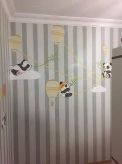Pandalı çizgili Çocuk Odası duvar kağıdı tasarım ve Uygulama