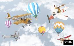 Renkli uçan balonlar uçaklar çocuk odası duvar kağıdı f2006