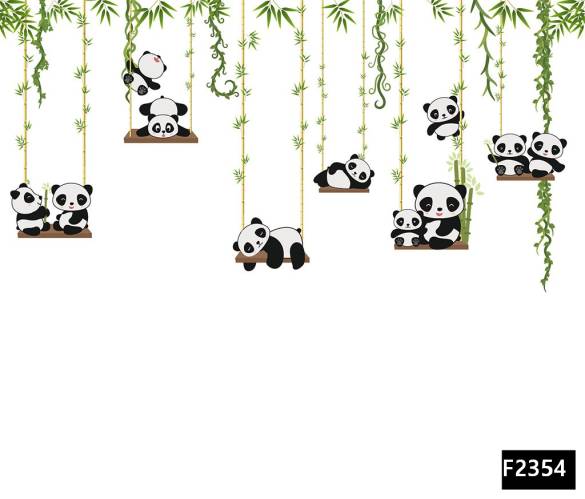 Salıncakta sevimli pandalar çocuk odası duvar kağıdı f2354 - 0