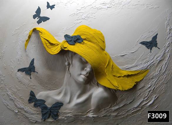Sarı şapkalı kadın kelebekler 3d duvar kağıdı f3009 - 0