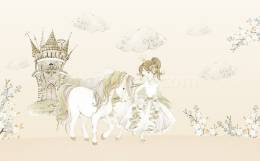 Şato Prenses Unicorn çocuk odası duvar kağıdı