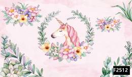 Unicorn renkli çiçekler çocuk odası duvar kağıdı f2512