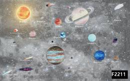 Uzay renkli gezegenler galaksi çocuk odası duvar kağıdı f2211