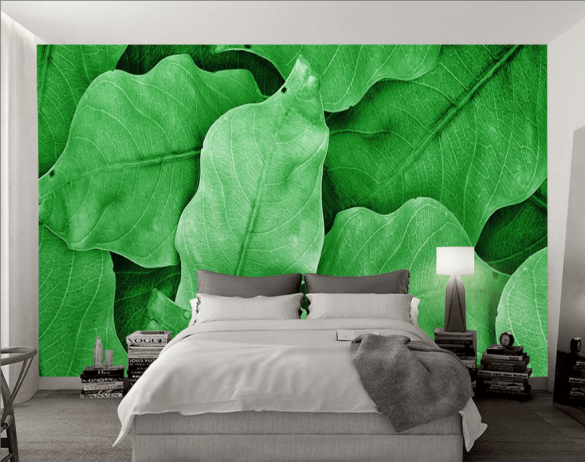 Yeşil Yaprak Desenli 3D Duvar Kağıdı - 1