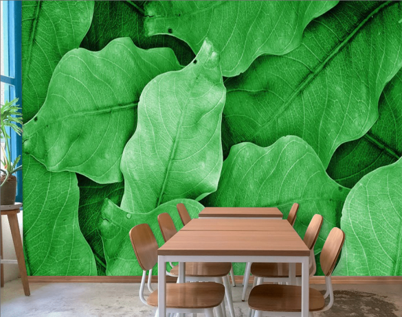 Yeşil Yaprak Desenli 3D Duvar Kağıdı - 3