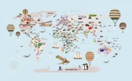 Açık Mavi Fon Başkentli Balonlu Dünya Haritası
