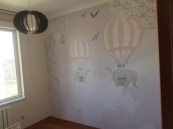 Balonda Fil uçuyor Kelebekli Çiçekli çocuk odası duvar kağıdı - 0