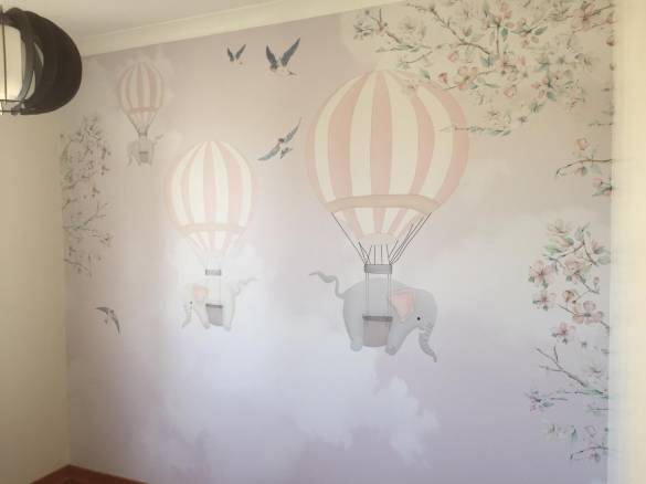 Balonda Fil uçuyor Kelebekli Çiçekli çocuk odası duvar kağıdı - 3