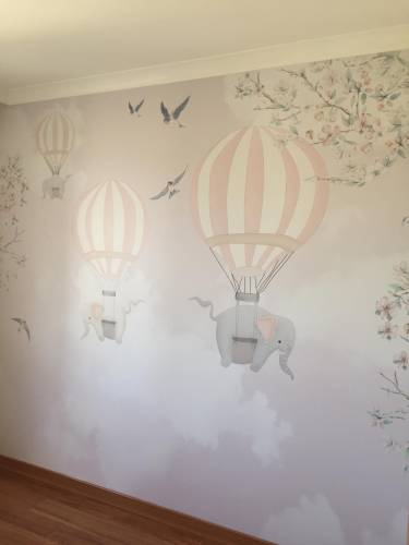 Balonda Fil uçuyor Kelebekli Çiçekli çocuk odası duvar kağıdı - 4