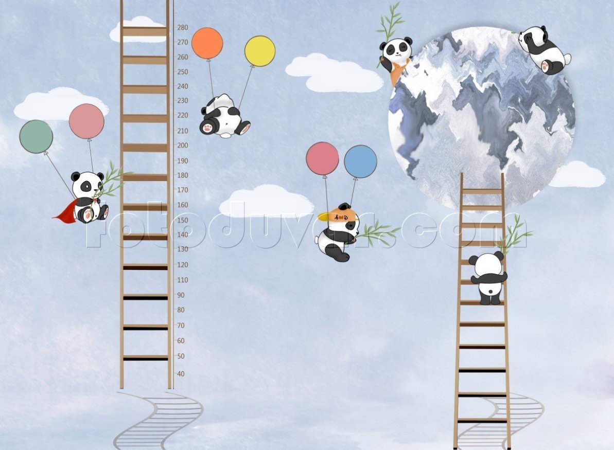 Uçan balonlu pandalar çocuk odası duvar kağıdı bebek odası duvar kağıdı