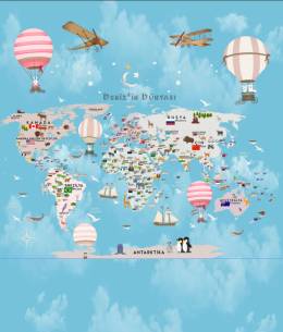Bayraklı Dünya Haritası Çocuk Odası Duvar Kağıdı