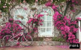 Bisiklet duvarda çiçekler manzara duvar kağıdı f1015