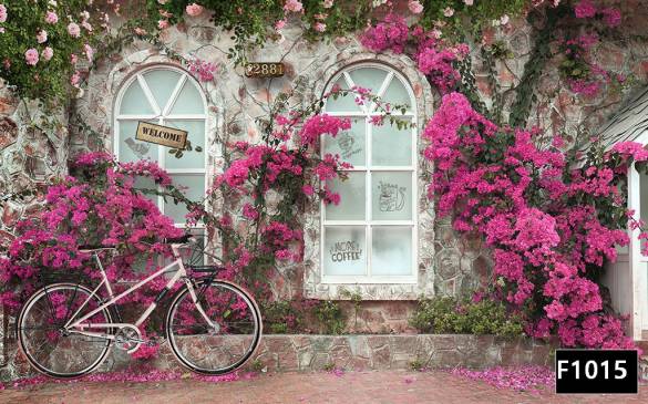 Bisiklet duvarda çiçekler manzara duvar kağıdı f1015 - 0
