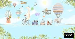 Bisikletli hayvanlar mavi gökyüzü çocuk odası duvar kağıdı f2251