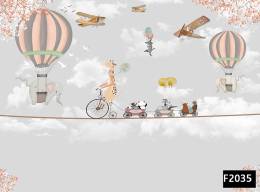 Bisikletli hayvanlar uçan balonda fil çocuk odası duvar kağıdı f2035