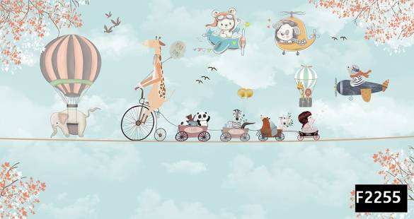 Bisikletli zürafa uçan balon uçak çocuk odası duvar kağıdı f2255 - 0