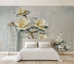 Bonsai Çiçek Desenli 3D Duvar Kağıdı