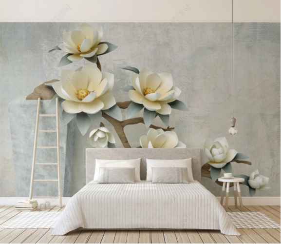 Bonsai Çiçek Desenli 3D Duvar Kağıdı - 0