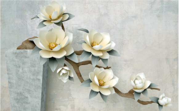 Bonsai Çiçek Desenli 3D Duvar Kağıdı - 1