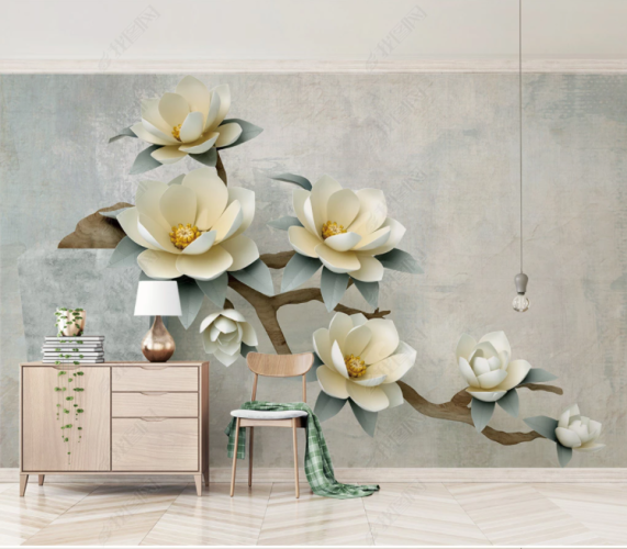 Bonsai Çiçek Desenli 3D Duvar Kağıdı - 2
