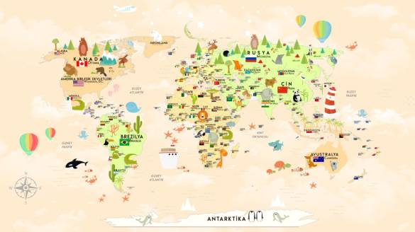Çocuk odası dünya haritası duvar kağıdı - 0