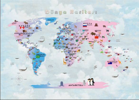 Çocuk odası dünya haritası duvar kağıdı - 1