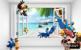 Deniz pencere renkli hayvanlar çocuk odası duvar kağıdı f2327