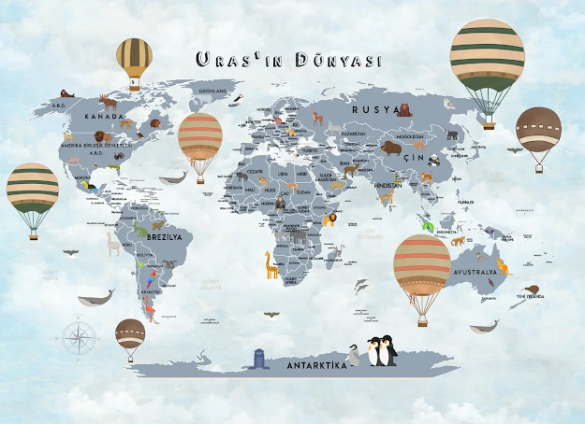 Dünya Haritası Çocuk Odası Duvar Kağıdı - 0