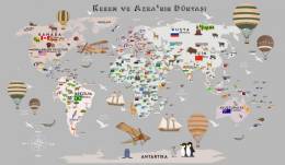 Dünya Haritası Türkçe Başkentli Bayraklı duvar kağıdı