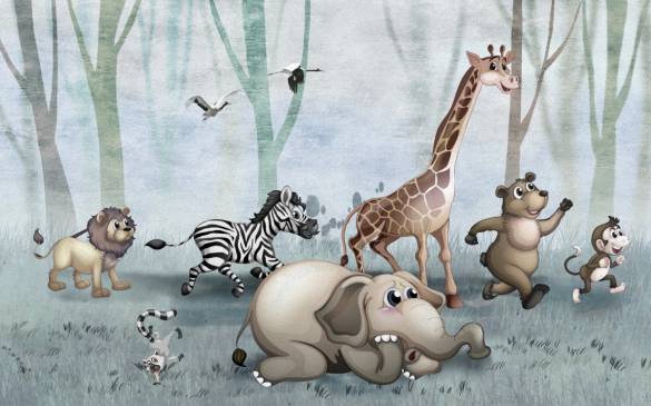 Fil zebra zürafa aslan maymun ayı çocuk odası duvar kağıdı - 0