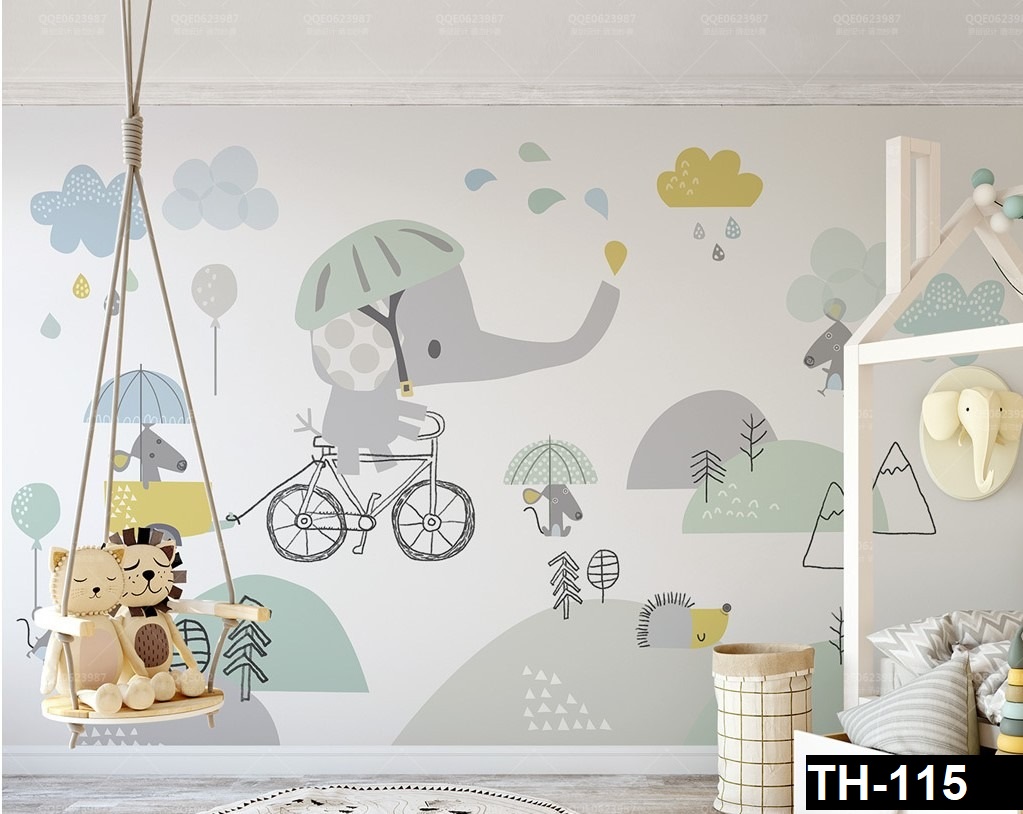 Fil bisikletli çocuk odası duvar kağıdı bebek odası duvar kağıdı