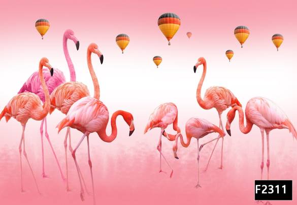 Flamingolar uçan balonlar çocuk odası duvar kağıdı f2311 - 0