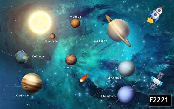 Gezegenler güneş sistemi uzay çocuk odası duvar kağıdı f2221 - 0