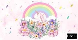 Gökkuşağı unicorn renkli çiçekler çocuk odası duvar kağıdı f2513