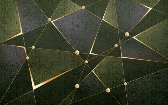Gold Açık Yeşil Geometrik Desenli 3D Duvar Kağıdı - 0