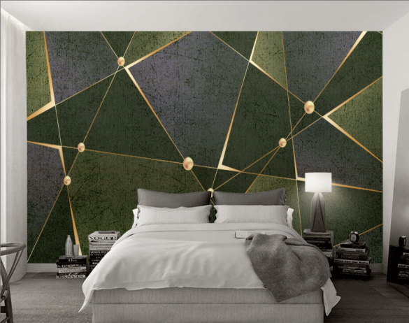Gold Açık Yeşil Geometrik Desenli 3D Duvar Kağıdı - 2