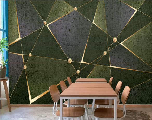 Gold Açık Yeşil Geometrik Desenli 3D Duvar Kağıdı - 4