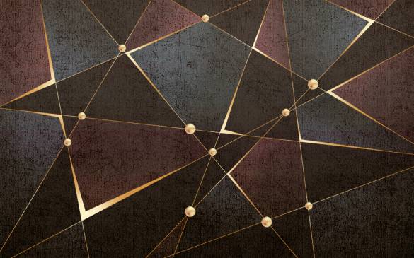 Gold Bordo Geometrik Desenli 3D Duvar Kağıdı - 0
