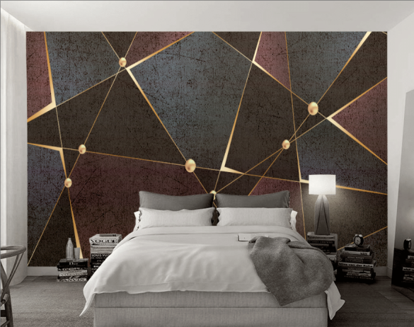 Gold Bordo Geometrik Desenli 3D Duvar Kağıdı - 2