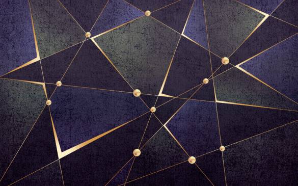 Gold Lacivert Geometrik Desenli 3D Duvar Kağıdı - 0